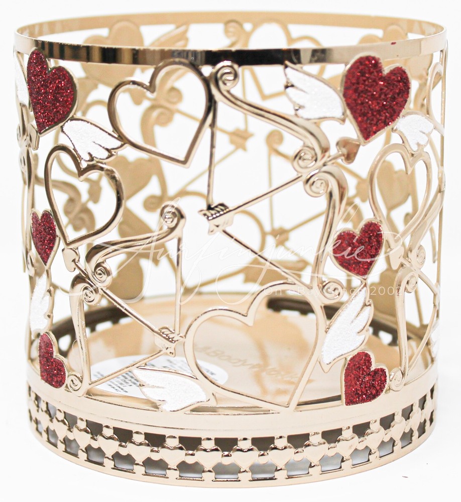Bath & Body Works Large Candle Holder Silver Red Hearts Arrow Valentine's Day