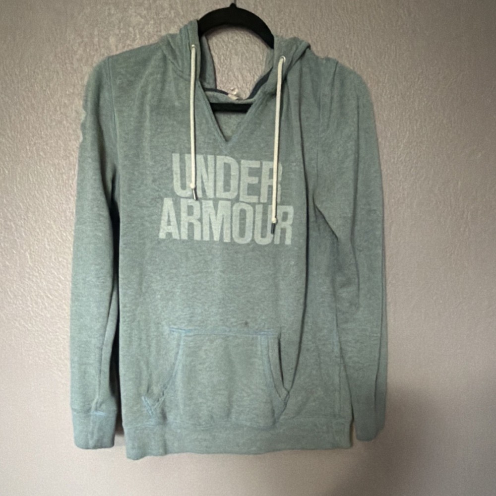 Under Armour Women's Light Blue Fleece Pullover Hoodie Logo Medium
