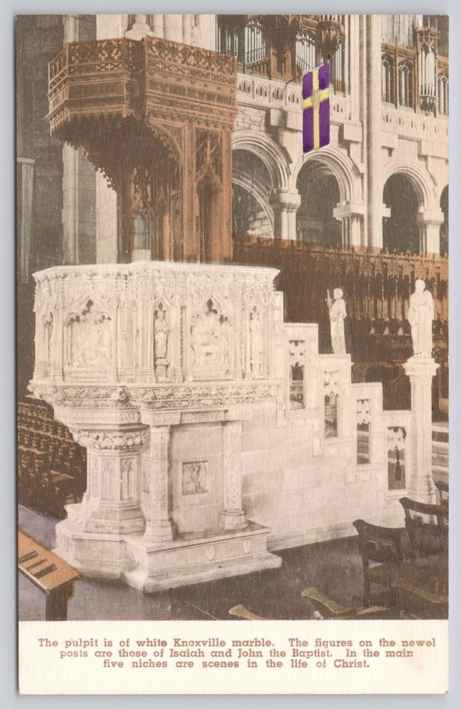 St. John the Divine Cathedral NYC Pulpit Handcolored Postcard Albertype