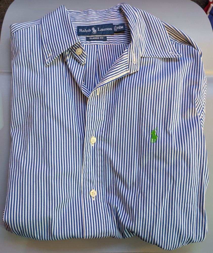 Women's Ralph Lauren Classic Fit Striped Button Down Shirt Blue/White Size M