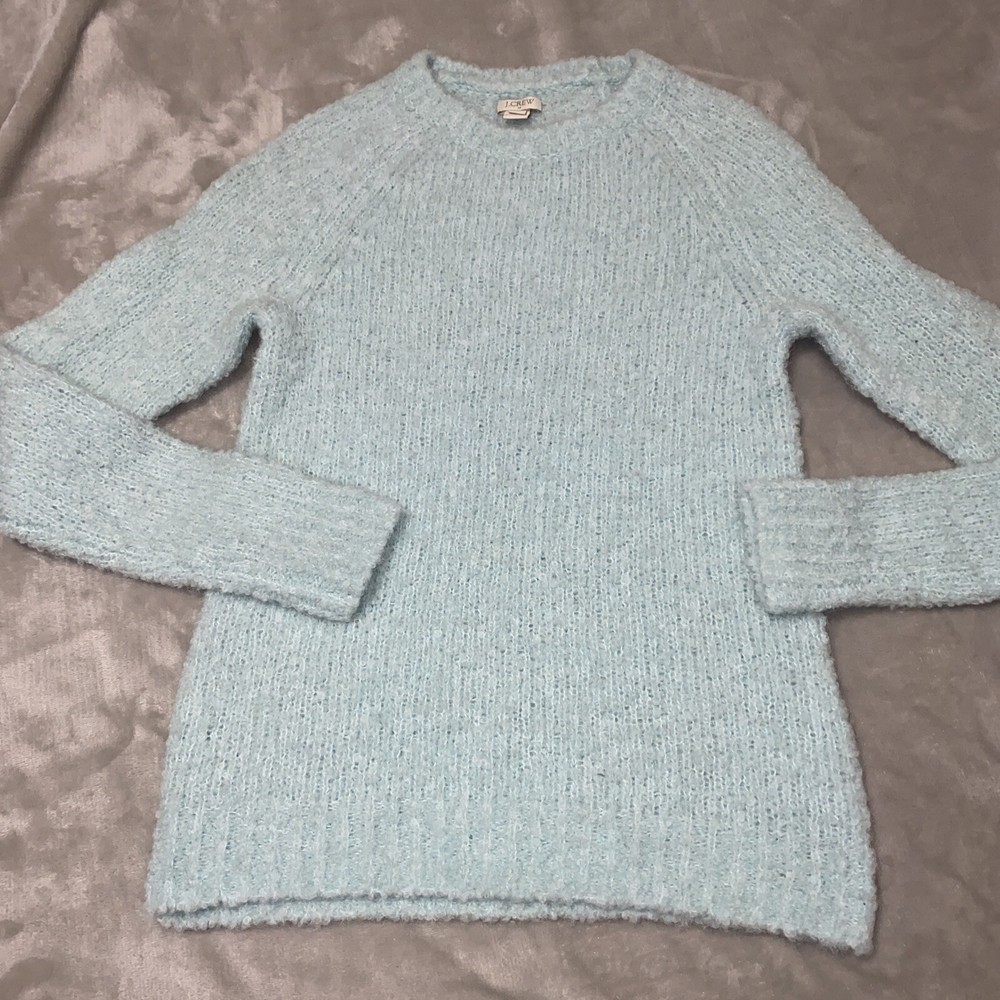 J. Crew Women's Light Blue Long Sleeve Knit Sweater, XS Wool Alpaca