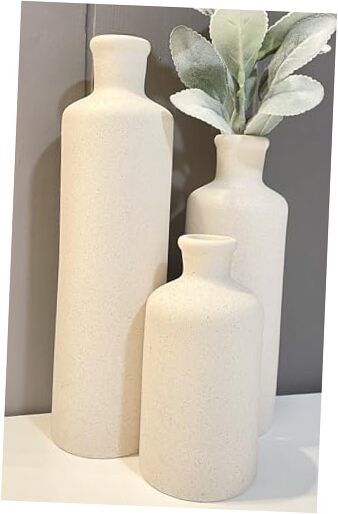 Tall Off-White Ceramic Vase Set of 3– Large Modern Farmhouse Decor Vases for