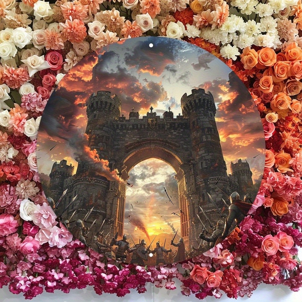 Medieval Knight Sunset Round Aluminum Art