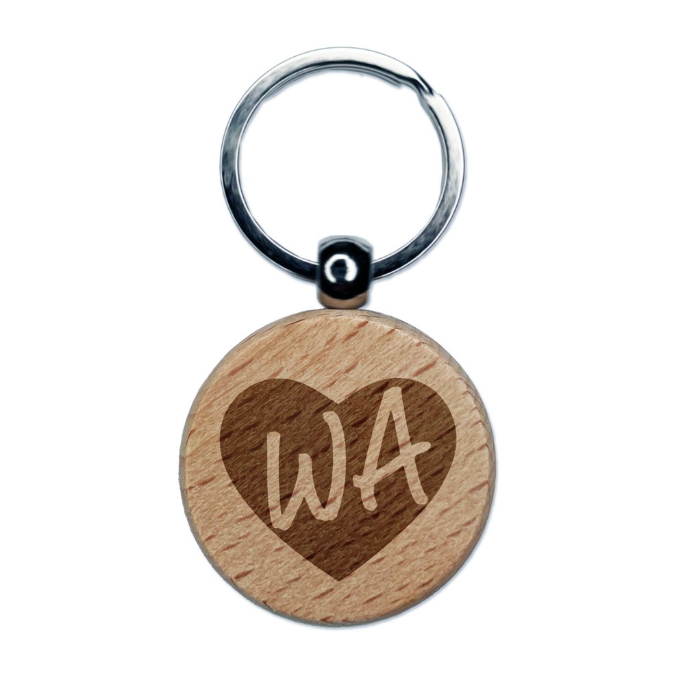 Washington State Heart Wood Keychain with Engraved Charm