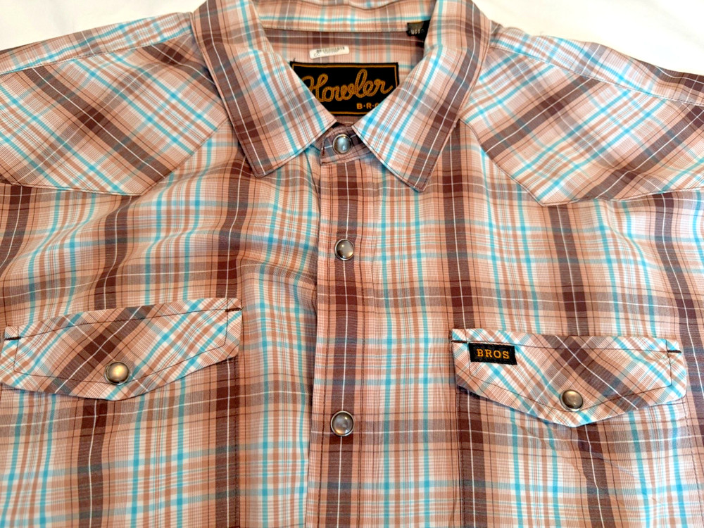 HOWLER BROTHERS Western Snap Front Men's SS Plaid Shirt Size XXL