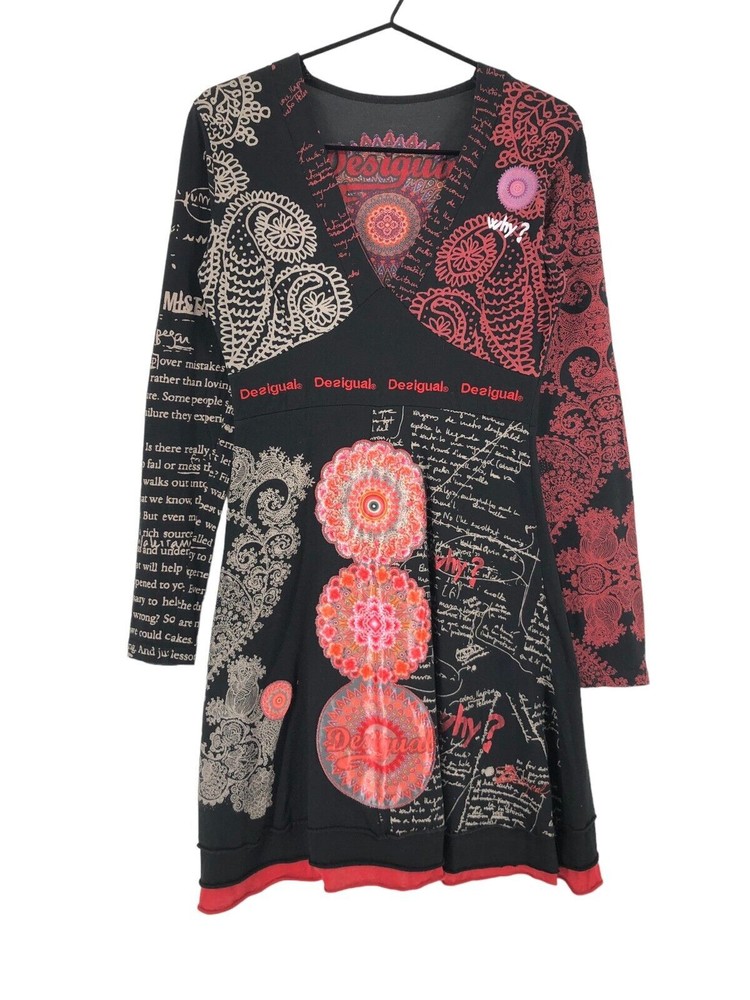 DESIGUAL V-Neck Long Sleeve Floral Dress Women Size S