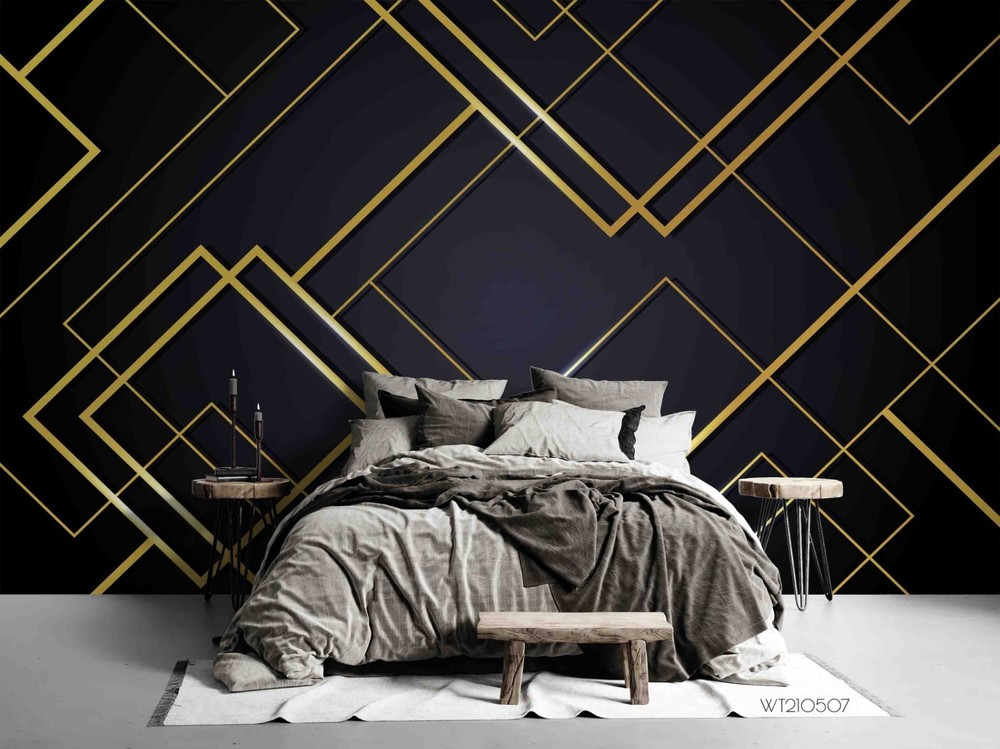 3D Gold Lines Geometric shapes Graphic Wall Murals Wallpaper Murals Wall Sticker