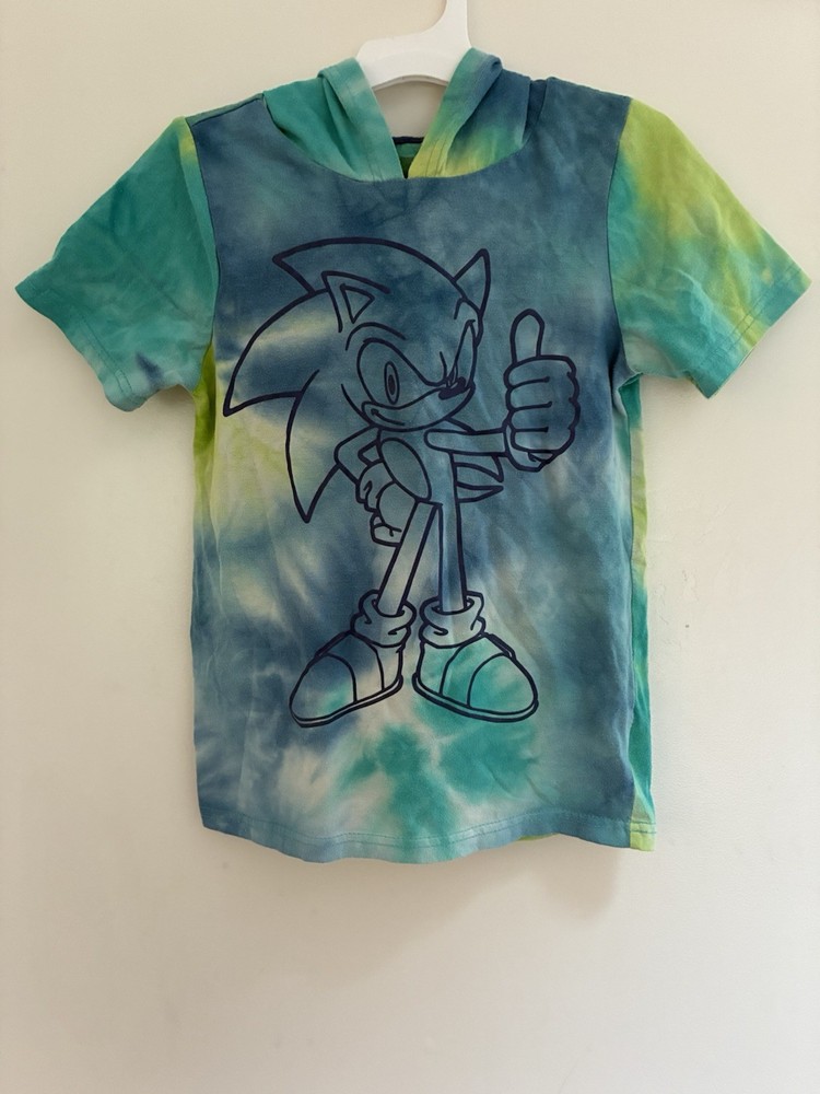Sonic The Hedgehog Kid Boys Cotton Tie-Dye Hooded Short Sleeve Shirt Blueprint 7