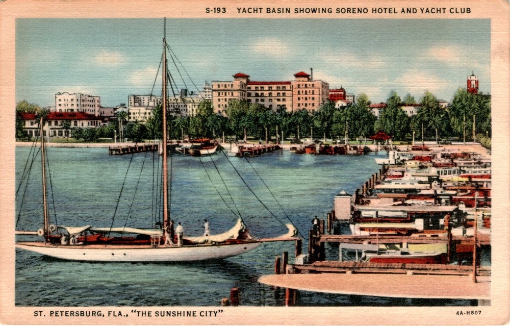 St. Petersburg, Florida, Soreno Hotel, Yacht Club, Tampa Bay, Gulf Postcard