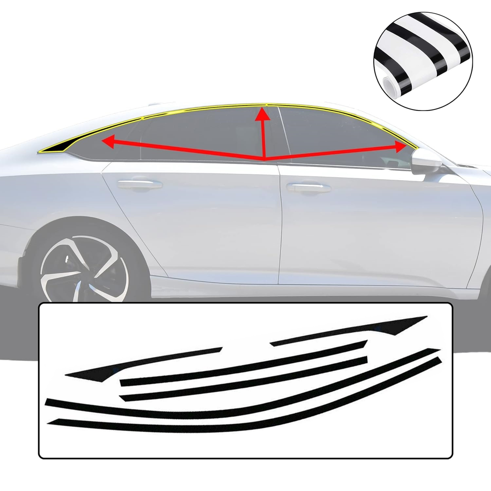 6x For 2018-2022 Honda Accord Chrome Delete Blackout Window Trim - Glossy Black
