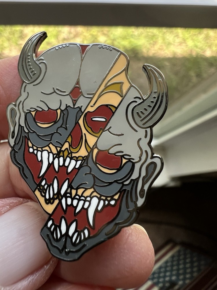 Strike Gently Horned Skull Scary Creature Enamel Pin