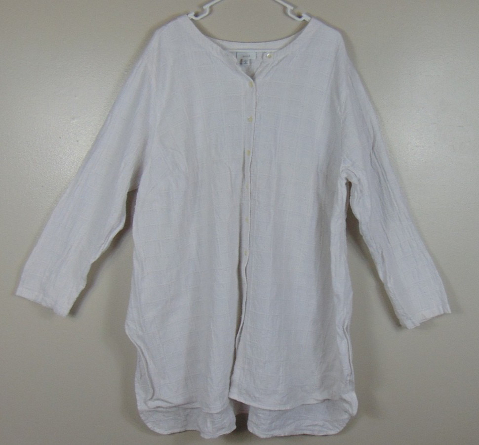 Pure Jill Womens Button up Top 3X White Tunic Lagenlook Linen Cotton J.Jill