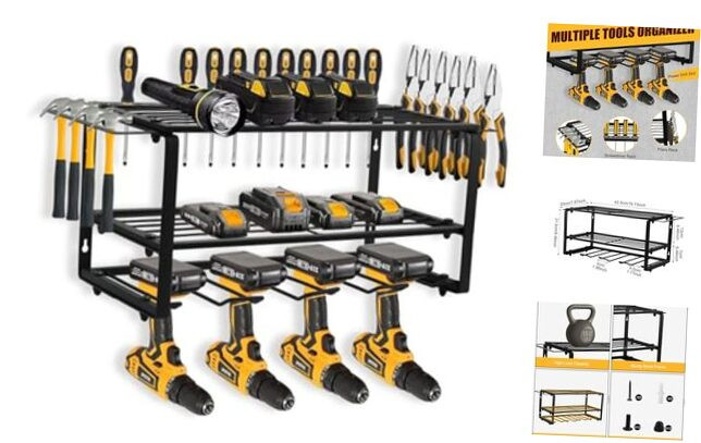 Heavy Duty 3-Tier Wall Mount Power Tool Organizer with 4 Hooks