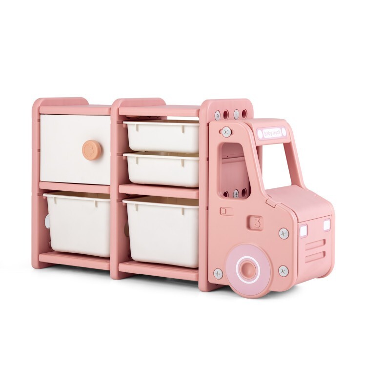 Toddler Lightweight Truck Shaped Organizer Cabinet Large Storage W/ Plastic Bins