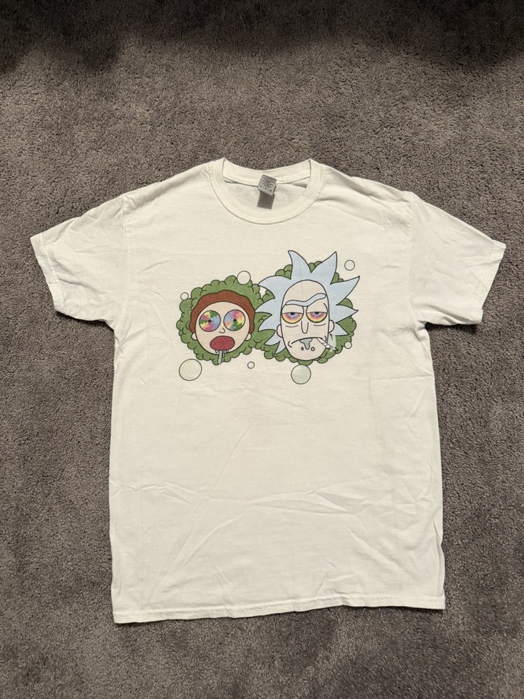 Rick And Morty T-Shirt Mens Medium White Funky Graphic T Psychadelic Trippy