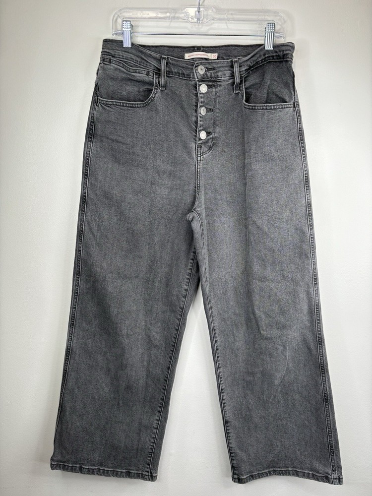 Levi’s Jeans Mile High Cropped Wide Leg Women’s Button Fly Size 30 Black 31x26