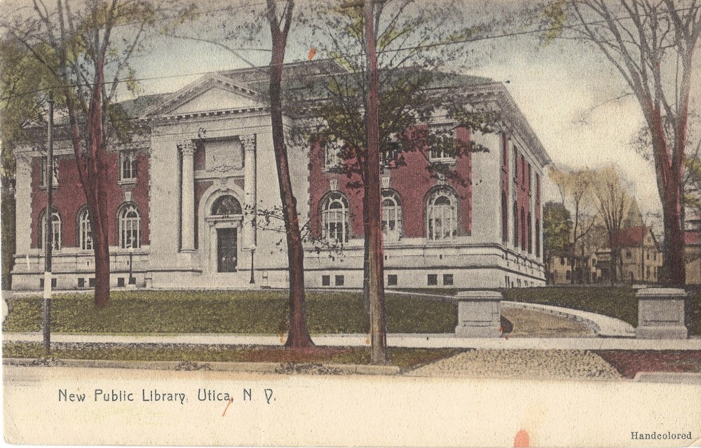 Utica NY New  Public Library   UDB HAND COLORED Postcard