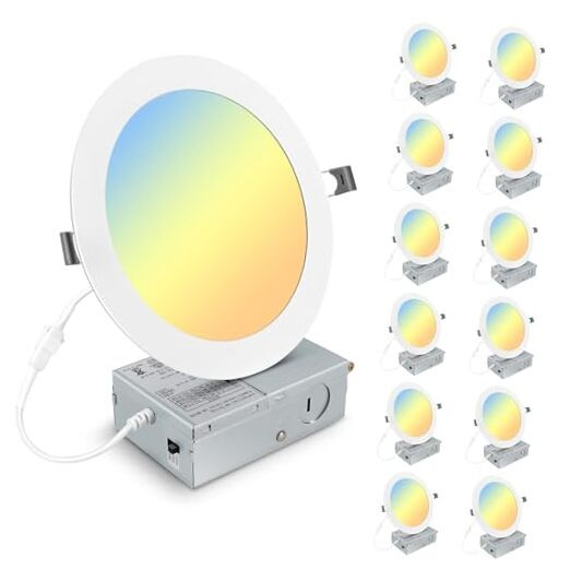12 Pack 7 Inch Ultra-Thin 3CCT LED Recessed Light with Junction Box