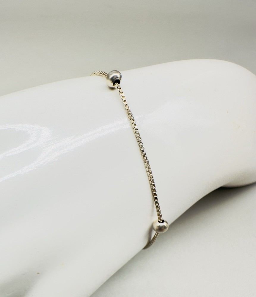 IBB Sterling Silver 925 Italy Ball Bead Stations Bracelet Dainty 7”