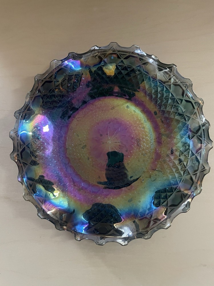 Vintage Indiana Carnival Glass Hostess Plate Iridescent Blue Ruffled