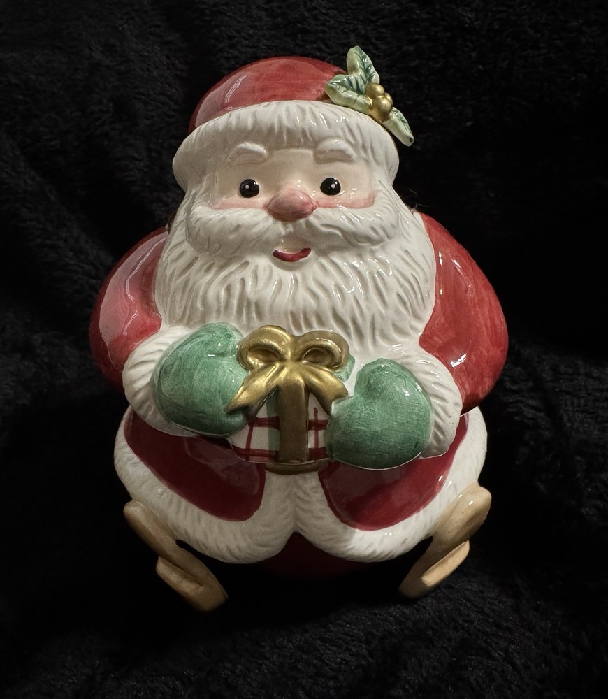 VTG Fitz And Floyd Ceramic Holiday Christmas Santa Candy Jar 6
