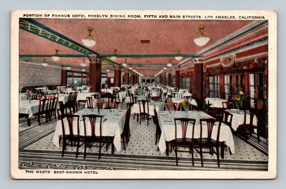 California Los Angeles Portion of Famous Hotel Rosslyn Dinning Room Postcard