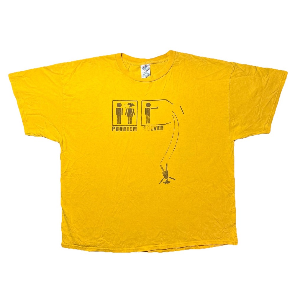 Vintage Y2K Funny Joke T Shirt Mens 2XL Yellow Problem Solved Graphic