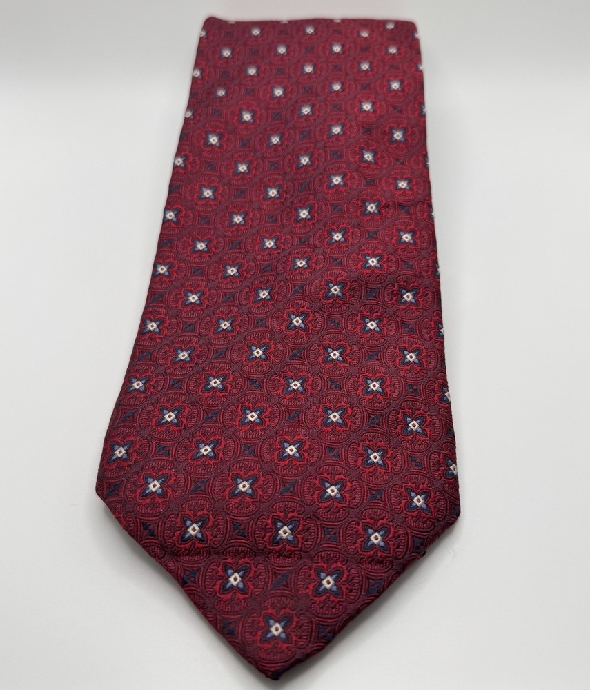 Jos. A. Bank Signature Collection Red Geometric Handmade Silk Tie  4”x59” T124