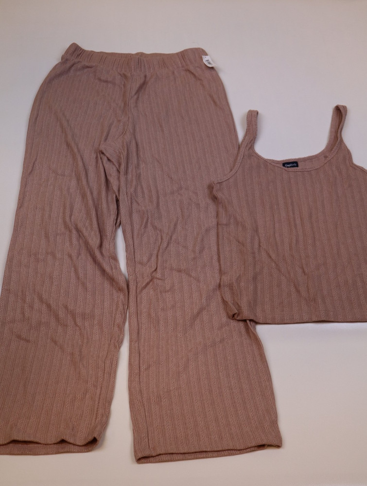 NEW Gap Body Women's Brown Lounge Tank Top Wide Leg Pants 2 Piece Set Size M