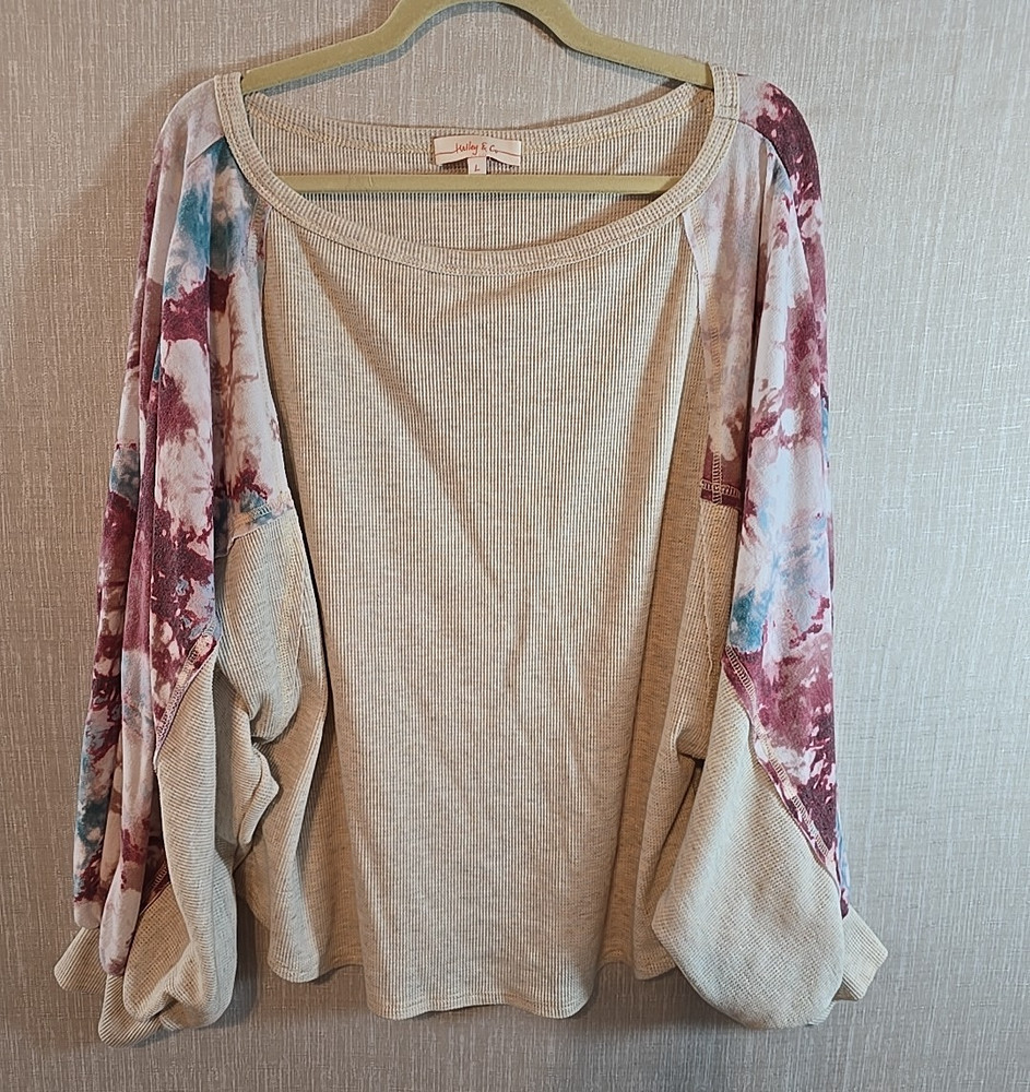Hailey & Co Waffle Knit Dolman Sleeves Womens Size L