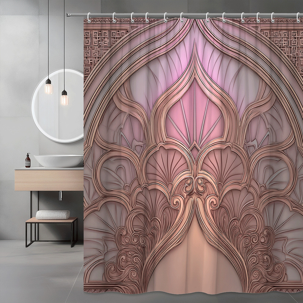 Pink Ornate Arch Shower Curtain Floral Graphic Design