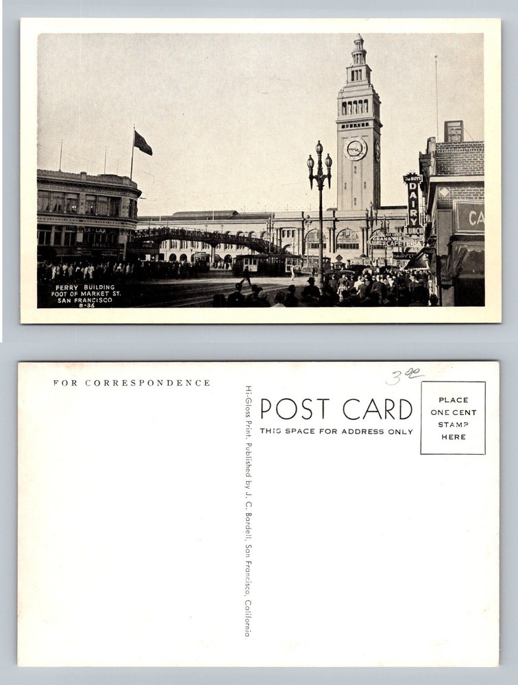 San Francisco, CA-California Ferry Building Market Street Scene Vintage Postcard