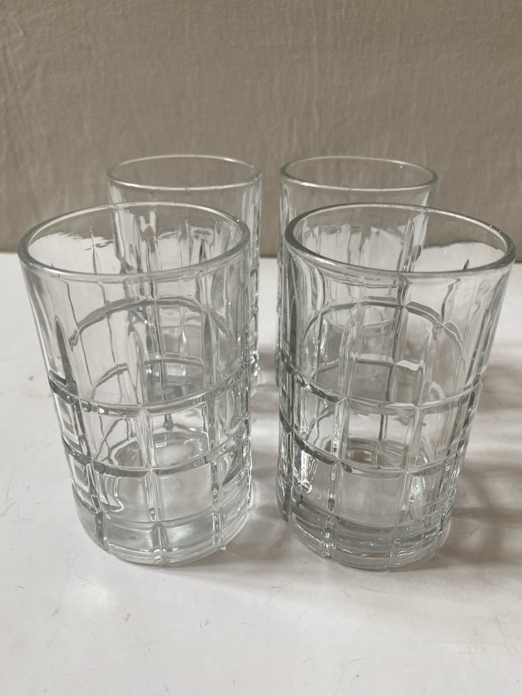Set of 4 Anchor Hocking Tartan Clear 6 ~ 8 oz Rocks Old Fashion Glasses Glass