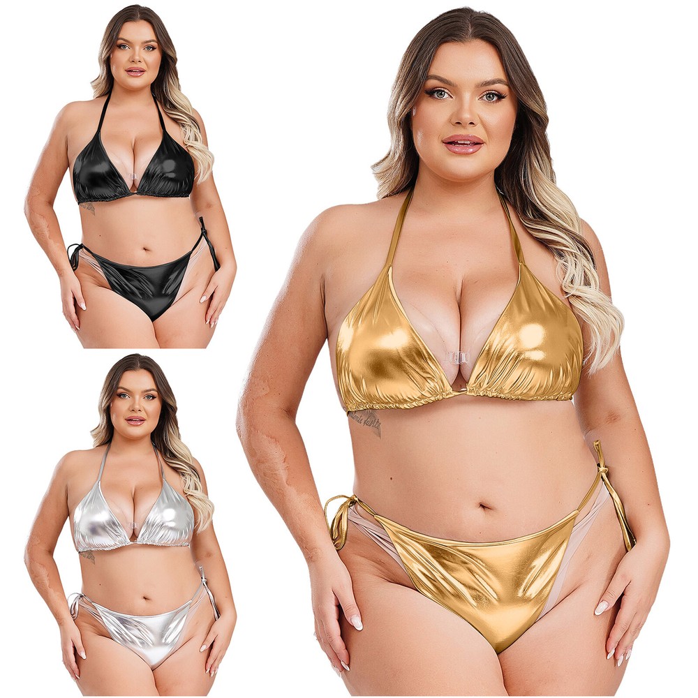 Women's Shiny Metallic Bikini Swimsuit Set for Beach & Pool