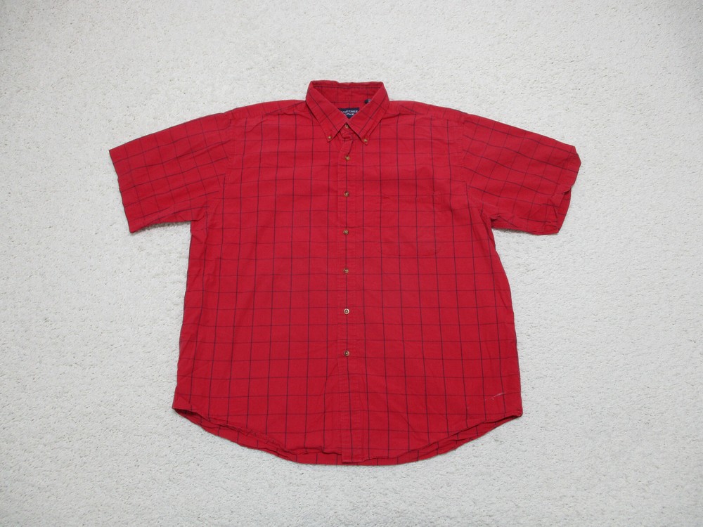 Roundtree & York Button Up Shirt Extra Large Adult Red Plaid Casual Logo Mens XL