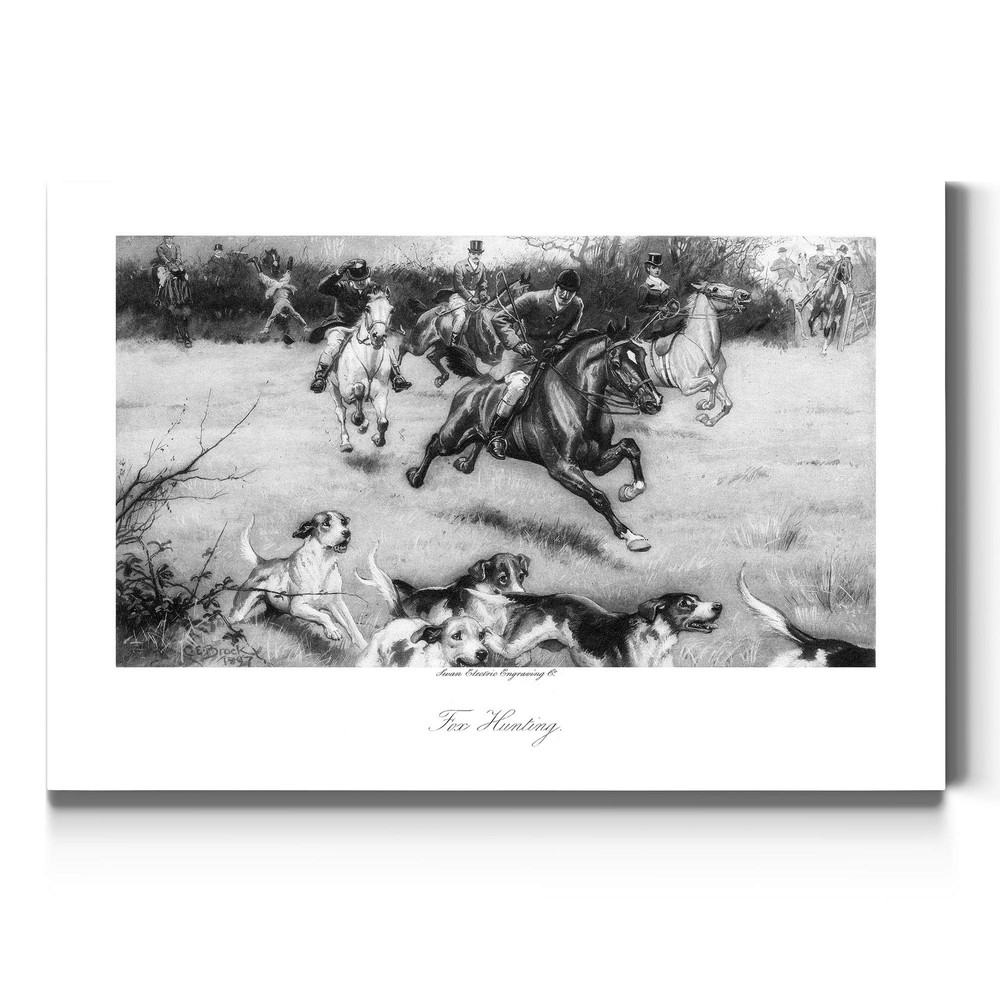 Fox Hunting Wall Art, Englishmen Riding Horses with Dogs, Black & White Premi...
