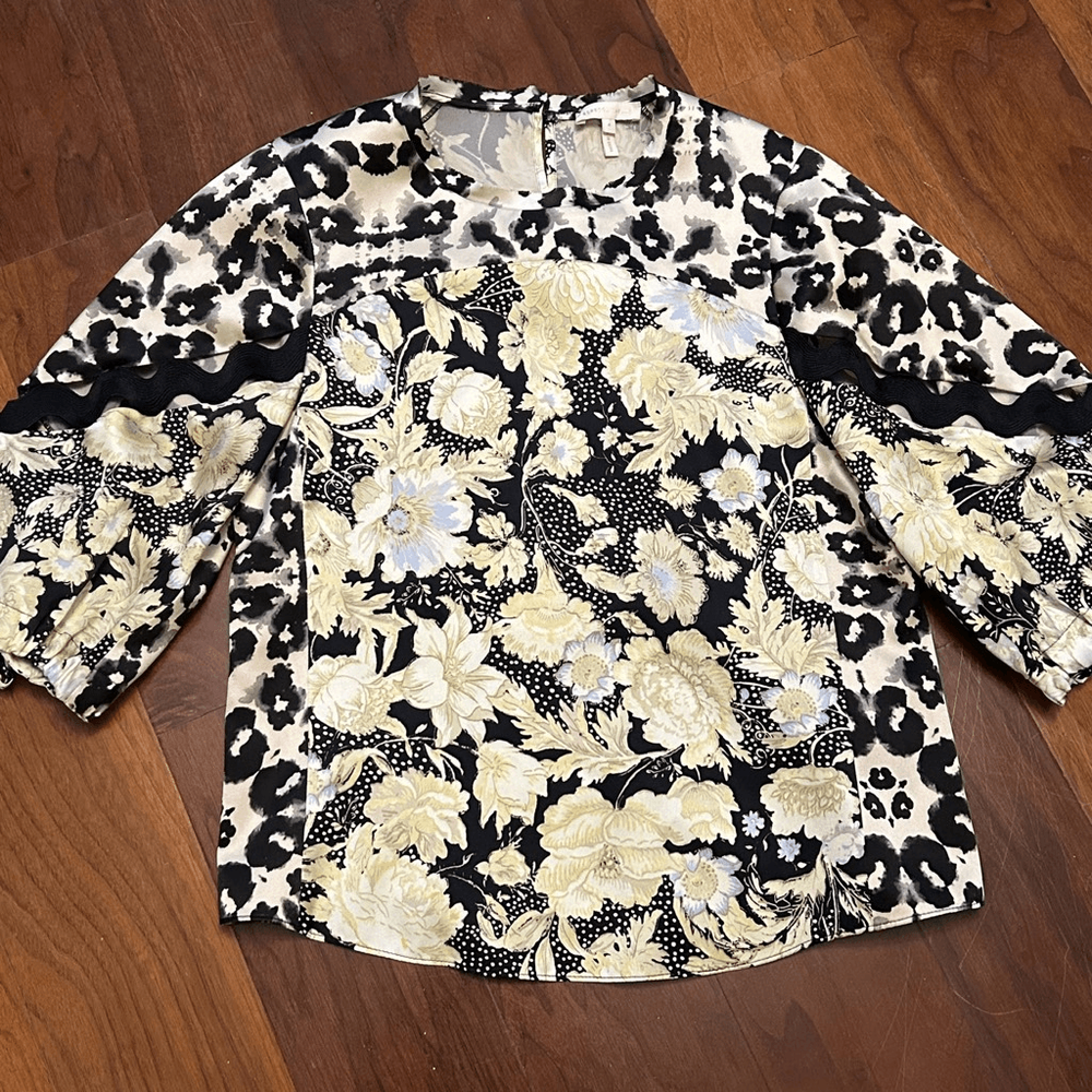 Rebecca Taylor Gold Leaf Fleur Silk Blouse Size 4 Womens Luxury Top