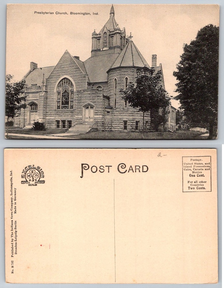 Presbyterian Church Bloomington Indiana Divided Back Postcard c1910 Excelsior