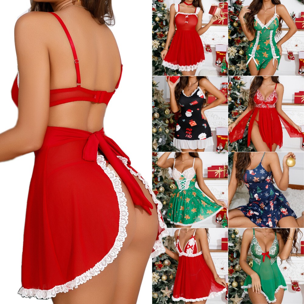Santa-Sexy-Lingerie-Underwear-Sleepwear-Women-Lace-Babydoll-Valentine-Best-Gifts