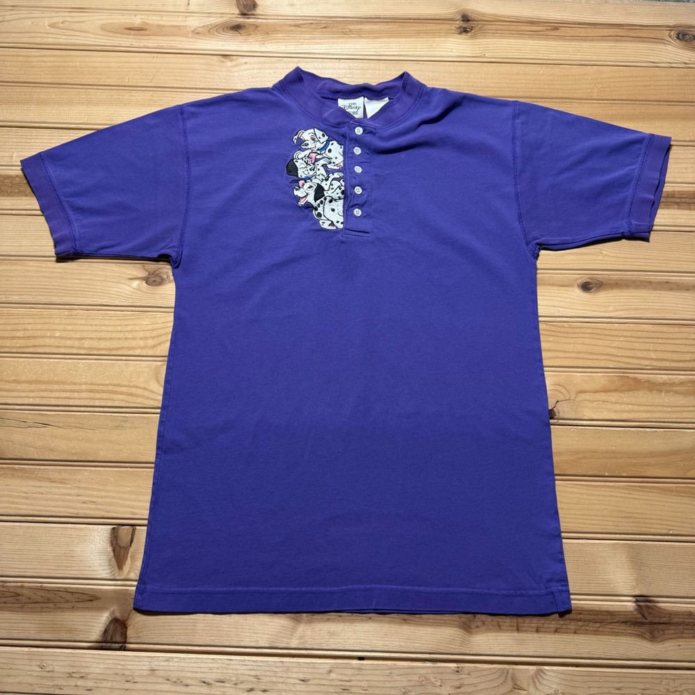 Vintage 90s Disney Store 101 Dalmatians Dogs Embroidered Henley Shirt - Medium
