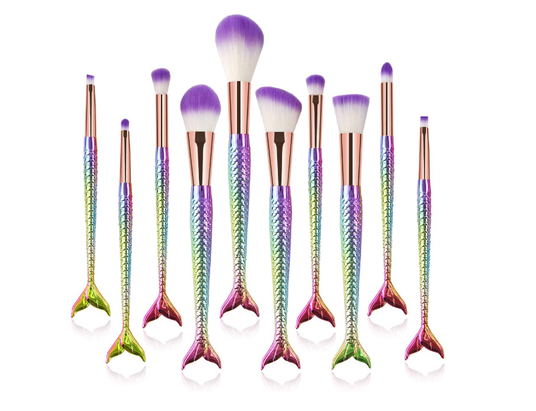 Mermaid Makeup Brush Set, 10Pcs Premium Synthetic Professional Makeup Brushes