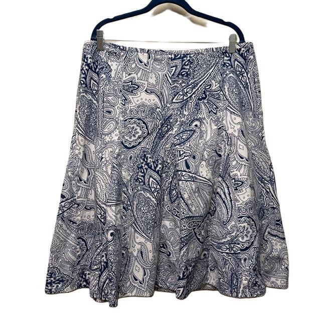 TALBOTS Navy Blue White Paisley A-Line Knee Length Skirt Size 14 Preppy Nautical