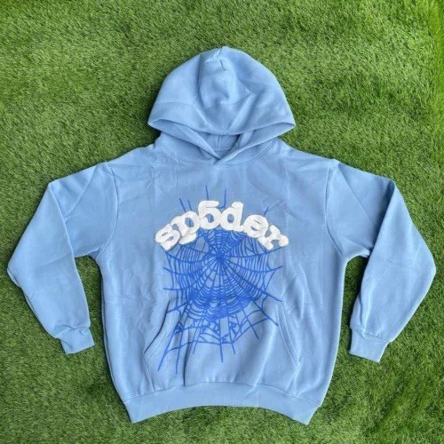 sp5der Blue Pullover Hoodie Medium Graphic Spider Web Design Women