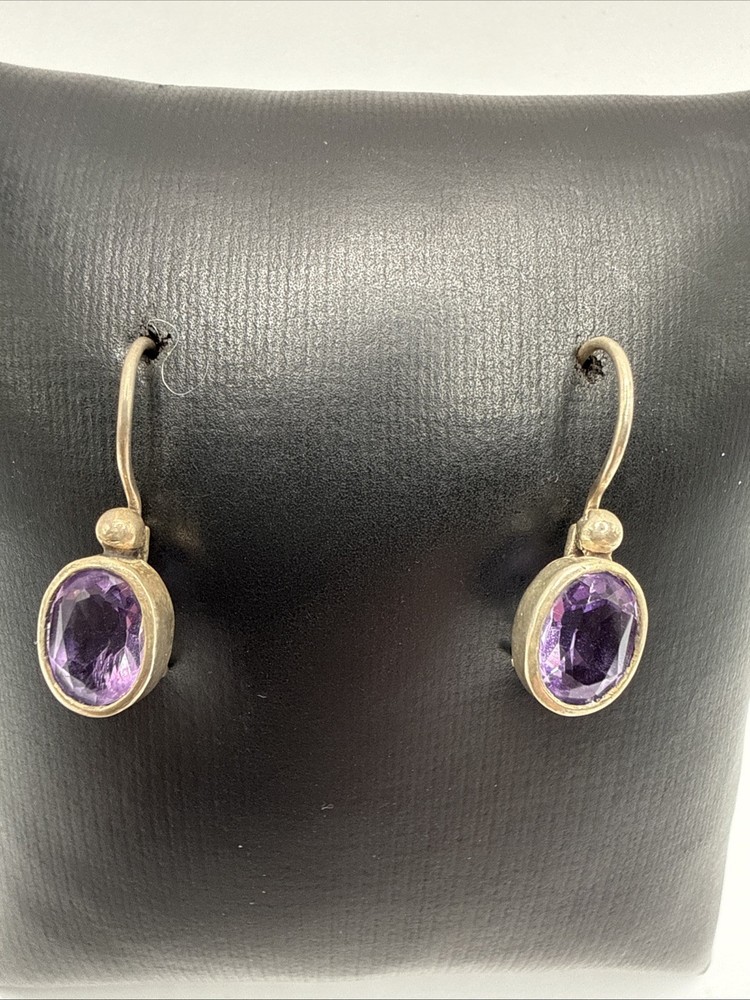 Vtg Pretty Boma 925 Sterling Silver Amethyst Dangle Drop Earrings. 2.4 Grams.
