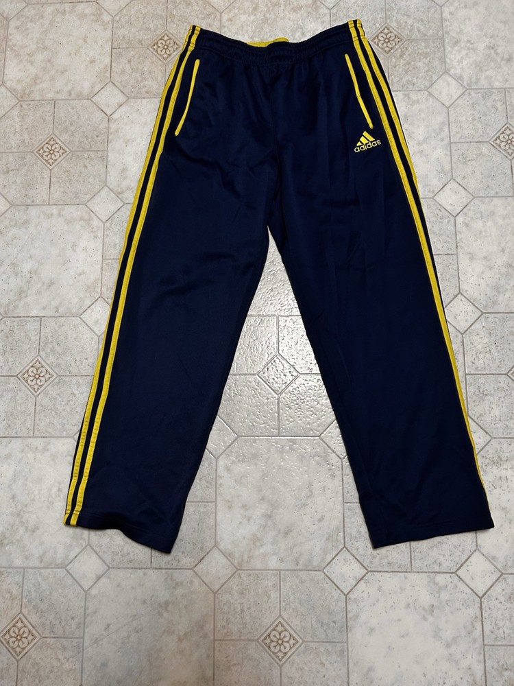 adidas Navy Yellow Men's Track Pants M Polyester Cotton Elastic Waist Pockets