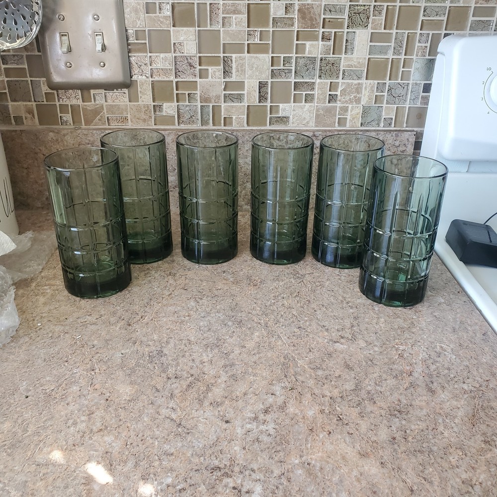 Anchor Hocking Manchester Tartan Green Tumblers Set Of 6.  Excellent!