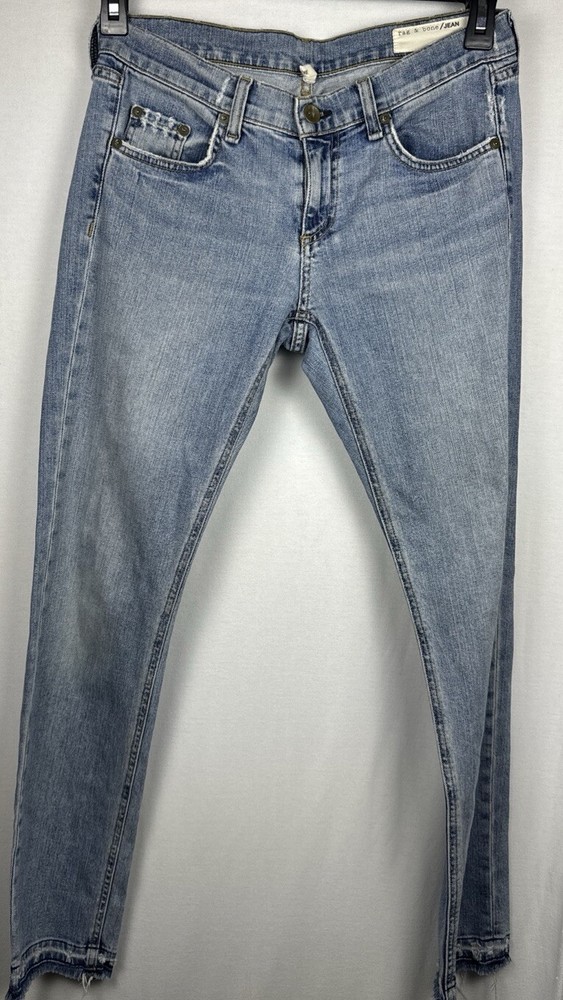 Rag & Bone JEAN Dre Boyfriend Jeans Size 26 Light Wash Distressed Raw Hem Mid Ri
