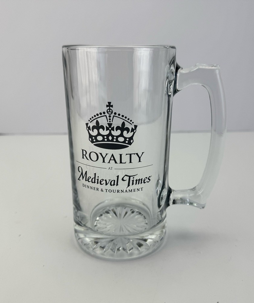 Medieval Times Dinner & Tournament ROYALTY Glass Beer Stein Souvenir Mug 24OZ