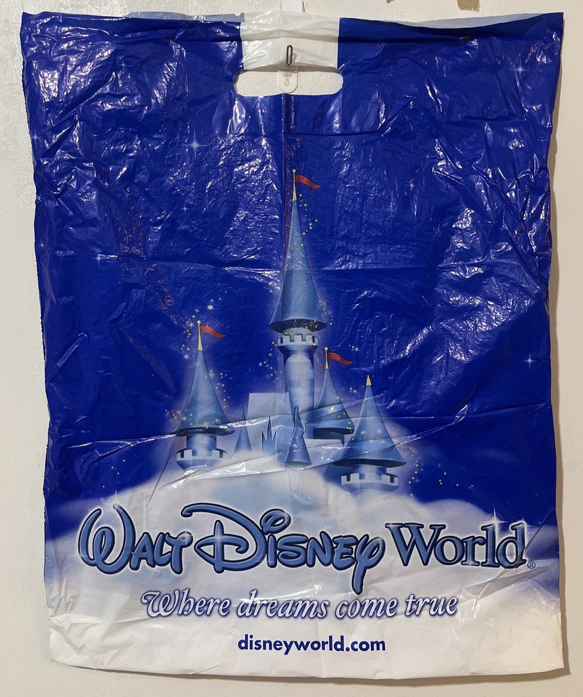 Vintage 2008 Disney World Blue Mickey Castle Plastic Shopping Bag Collectible