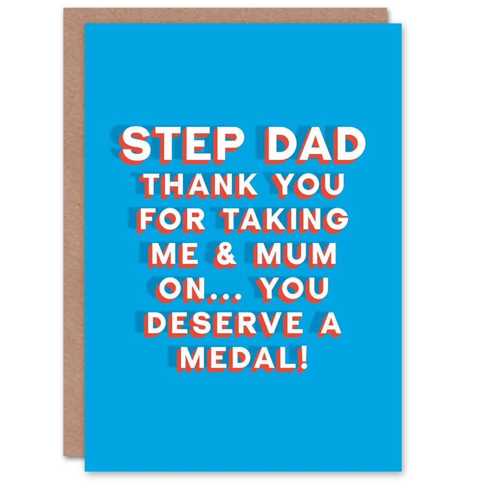 Father's Day Card Stepdad You Deserve A Medal Fun Funny Cheeky Humour Joke Dad